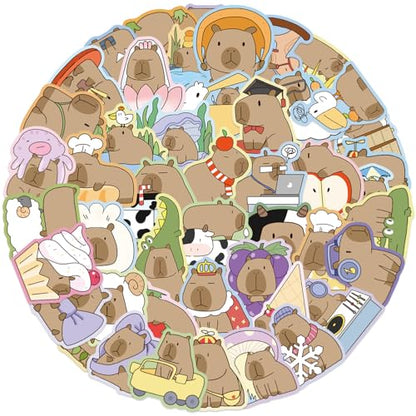 50 Pcs Capybara Stickers - Waterproof Vinyl Removable No Residue Stickers, for Skateboard Fridge Laptop Phone Luggage, Suitable for Kids Girls Adults Boys(Capybara) - color: Capybara