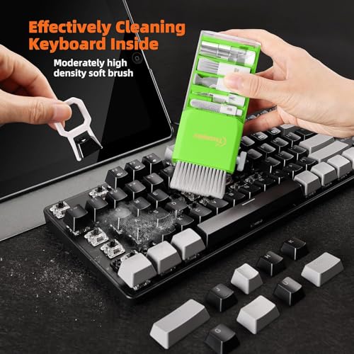 All-in-1 Keyboard Cleaner Laptop Cleaning Kit,Computer Screen-Safe Tools | MacBook iPad iPhone,Electronics Brush Tool for PC Camera Lens Earbuds,Deep Cleaning Spray Cloth, High-Density Soft Brush - color: LightGreen