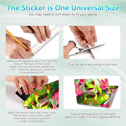 Laptop Skin Sticker Decal 12"-15.6" Universal Laptop/Notebook/Netbook Vinyl - Waterproof Scratch Resistant,Fits HP Dell Lenovo MacBook,2 Free Wrist Pads,Easy Apply & Remove,Cute Frog Flower - color: Cute Frog Flower