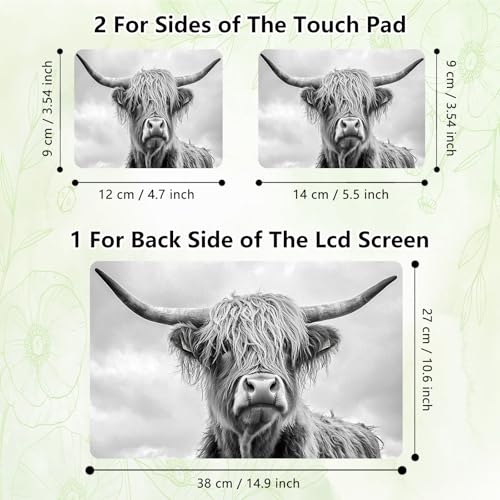 Laptop Skin Sticker Decal, Universal Reusable Vinyl Laptop Cover for 12" 13" 13.3" 14" 15" 15.4" 15.6" Notebook PC, Reusable Waterproof Scratch-Resistant with 2 Wrist Pads,Highland Art Cow - color: Highland Art Cow