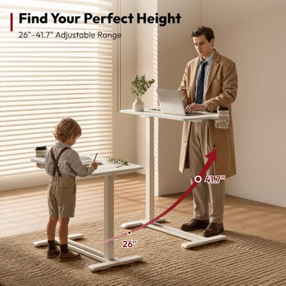 SANODESK 32''Pneumatic Adjustable Overbed Bedside Table with Hidden Casters | Medical Mobile Side End Table Laptop Computer Standing Desk Cart with Tray, Hospital and Home Use(31.5" W x 17.7" D,White) - color: White, size: Large