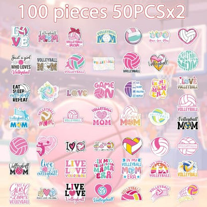 Pink Volleyball Stickers for Women - 100 Pcs Cute Volleyball Vinyl Sticker Decals, Sports Decals for Laptop Water Bottle Phone Case Notebook Skateboard Helmet Luggage Gift - style: Volleyball