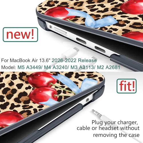 DONGKE for MacBook Air 13 Inch Case M5 2026 M4 2025 M3 M2 2024-2022 A3449 A3240 A3113 A2681, Plastic Hard Shell & Keyboard Cover & Screen Film for MacBook Air 13.6 Inch Case - Leopard Cherry - color: Leopard Cherry