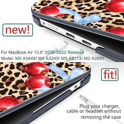 DONGKE for MacBook Air 13 Inch Case M5 2026 M4 2025 M3 M2 2024-2022 A3449 A3240 A3113 A2681, Plastic Hard Shell & Keyboard Cover & Screen Film for MacBook Air 13.6 Inch Case - Leopard Cherry - color: Leopard Cherry