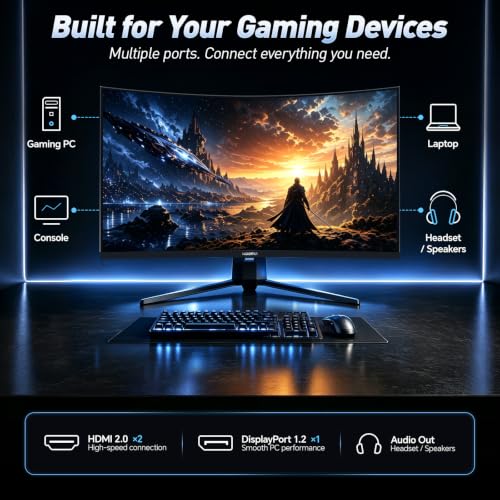 KOORUI 32 inch Curved Gaming Monitor, QHD 170Hz, 1ms 1500R Display | 2560×1440 Monitor, Adaptive Sync, 90% DCI-P3, HDMI×2 and DP, VESA, FPS & Console Gaming, Immersive Gaming, Home Entertainment - size: 32inch 170Hz/QHD/Curved