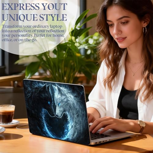 Universal Laptop Skin Sticker Decal,15.6 Inch Laptop Vinyl Cover for 13" 14" 15.6" Laptop,Scratch-Resistant Waterproof Protector Wrap,Reusable with Wrist Pads,Wolf Pair - color: Wolf Pair