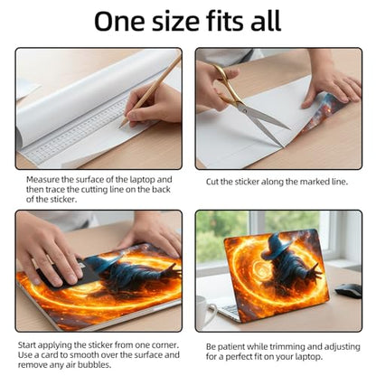 Aesthetic Laptop Skin Sticker, Blue Hat Mage with Swirling Fire Magic Waterproof Vinyl Laptop Decal, Removable Bubble Free, Reusable Protective Cover for 13 14 15 15.6 Inch - color: Blue Hat Mage with Swirling Fire Magic