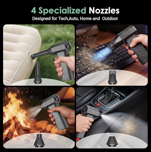 YOTON Compressed Air Duster, 110000RPM Rechargeable Electric Air Blower | 3-Speed Airflow, 5000mAh Battery, USB-C Charging, LED Light, 4 Nozzles & Bag, For Keyboard, PC, Electronics, Car & Home