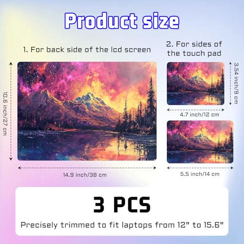 Universal Laptop Skin Sticker Decal, Compatible with MacBook HP Dell Lenovo 12"-15.6", Reusable Vinyl Notebook Cover 3PCS Set, High-Recognition Film-Galaxy Mountains with Lake - color: Galaxy mountains with lake