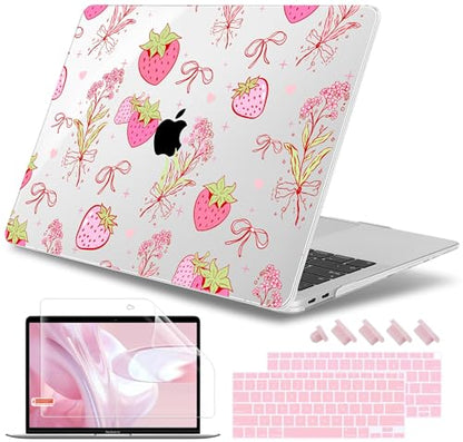 May Chen Compatible with MacBook Air 13 inch Case 2022 2021, 2020-2018 Release Model: M1 A2337 A2179 A1932, Plastic Hard Shell Case Cover for Mabook Air 13 inch with Retina Dispaly, Strawberry Bow - color: Strawberry Bow