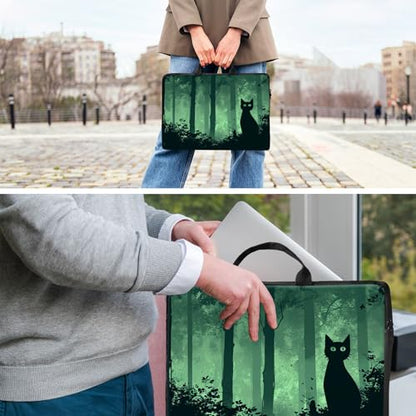 Laptop Bag,14 15 15.6 inch Laptop Case Sleeve,Computer Sleeve with Handle for Women Men,Carrying Case for MacBook,Dell,Lenovo,Notebook Computer,Green Black Cat - color: Green Black Cat