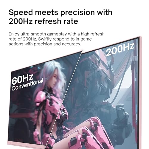 Pixio PX248 Wave Pink 24 inch 200Hz Refresh Rate FHD 1080p Resolution Fast IPS Panel 1ms GTG Response Time Built-in Speakers Gaming Monitor with Adaptive Sync - color: Pink