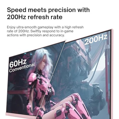 Pixio PX248 Wave Pink 24 inch 200Hz Refresh Rate FHD 1080p Resolution Fast IPS Panel 1ms GTG Response Time Built-in Speakers Gaming Monitor with Adaptive Sync - color: Pink