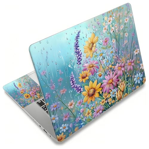Laptop Skin Sticker Decal, Universal Reusable Vinyl Laptop Cover for 12" 13" 13.3" 14" 15" 15.4" 15.6" Notebook PC, Reusable Waterproof Scratch-Resistant with 2 Wrist Pads,Colourful Wildflowers Floral - color: Colourful Wildflowers Floral