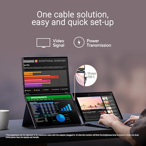ASUS ZenScreen Duo Dual 14" 360° Foldable Portable Monitor (MB14FCD) - 16:10, 1920x1200 Full HD, IPS, Power Pass-Through, Dual USB-C, Mini-HDMI, Eye Care, Auto-Rotate, Sleek Design, 3 yr Warranty