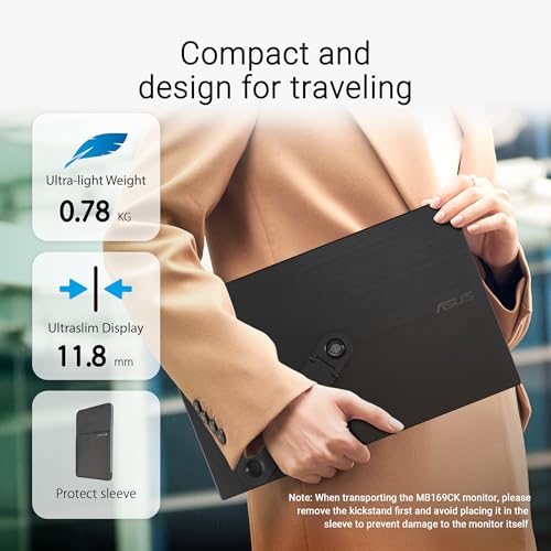 ASUS ZenScreen 15.6” Portable Monitor for Laptop (MB169CK) - Dual USB-C, Mini-HDMI, Plug & Play External Screen for Travel Dual Setup, Full HD, IPS, Anti-Glare Surface, 360° Kickstand, 3yr Warranty - style: 16" Dual USB-C Mini HDMI