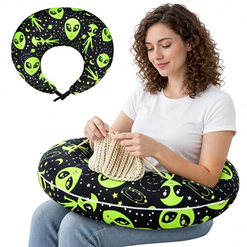 Ergonomic U-Shaped Gaming & Lap Pillow for Crocheting - Cute Alien Crochet Pillow with Elbow & Arm Support, Lap Desk Pillows for Reading, Playing or Crocheting, Suitable for Adults - color: Alien