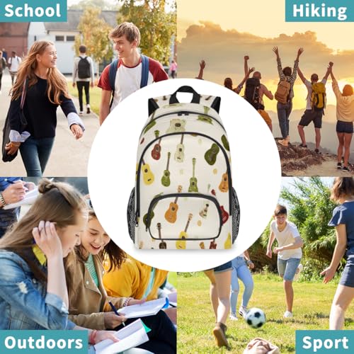 Guitar Flowers Large Backpack for Women and Men Waterproof Travel Laptop Backpack Lightweight Business Work Daypack Fits 17 Inch Computer - color: Multicolor 3