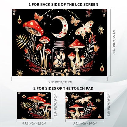 Universal Laptop Skin, DIY Cut-to-Fit Vinyl Cover Compatible with HP, Dell, Lenovo, Mac (13.3" to 15.6"), Anti-Scratch, No Residue & Bubble-Free Protective Decal Sticker, Boho Moon Mushroom - color: Boho Moon Mushroom