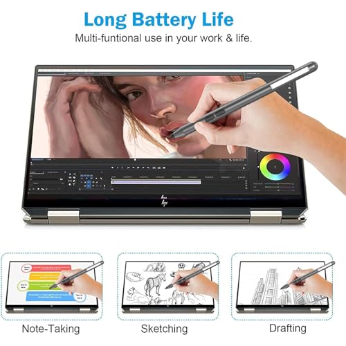 Stylus Pen for HP Omnibook/Envy/Spectre/Pavilion x360, 1024 Pressure | MPP 1.51 Stylus Pen with Palm Rejection, 2500H Battery Digital Pen with Eraser for Drawing/Note-Taking, AAAA Battery Included - color: Grey