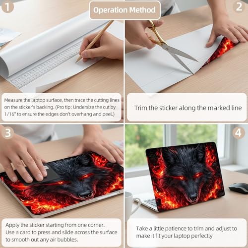 Aesthetic Laptop Skin Cover,12-15.6 Inch Universal Vinyl Sticker Decal,Waterproof Scratch-Resistant Notebook Wrap,Removable Residue-Free Protector,Fiery Wolf Dark - color: Fiery Wolf Dark