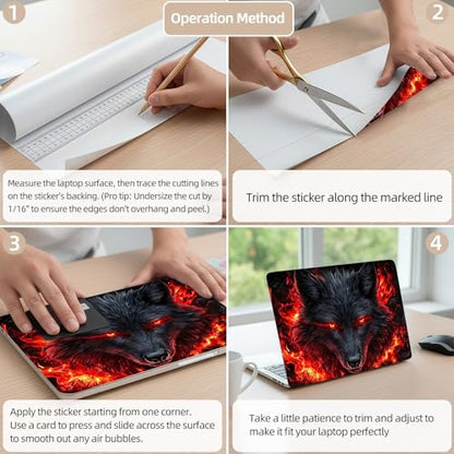 Aesthetic Laptop Skin Cover,12-15.6 Inch Universal Vinyl Sticker Decal,Waterproof Scratch-Resistant Notebook Wrap,Removable Residue-Free Protector,Fiery Wolf Dark - color: Fiery Wolf Dark