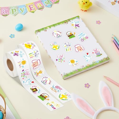 Haooryx Easter Graffiti Sticker Rolls - 1000Pcs Religious Drawn He is Risen Sticker Self Adhesive Vinyl Waterproof Water Bottle Laptop Easter Basket Stuffers Egg Filler Birthday Party Favor Supplies - style: Easter Religious Graffiti