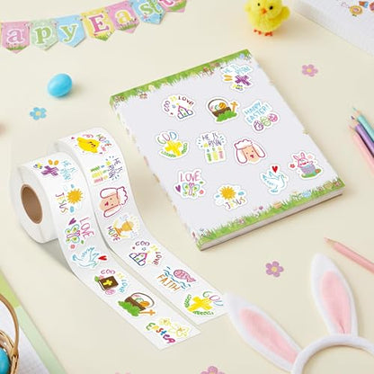 Haooryx Easter Graffiti Sticker Rolls - 1000Pcs Religious Drawn He is Risen Sticker Self Adhesive Vinyl Waterproof Water Bottle Laptop Easter Basket Stuffers Egg Filler Birthday Party Favor Supplies - style: Easter Religious Graffiti