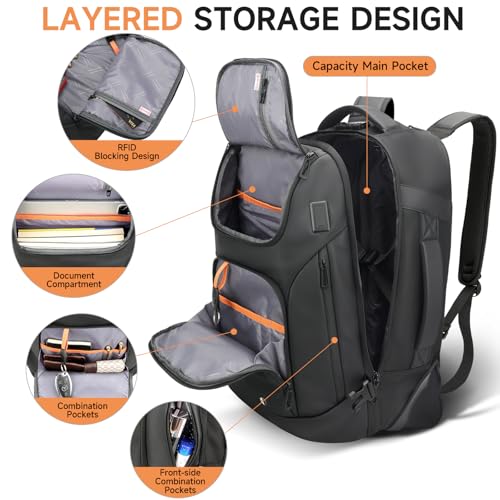 Backpack for Men, Anti Theft Convertible Laptop Backpack with Wheels,50L Rfid Personal Item Wheeled Backpack for Travel Business Work, Black - color: Black-513