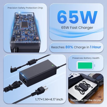 65W Laptop Charger Compatible with Acer ChromeBook 11 13 14 15 R11 N15Q8 N15Q9 N15Q10 CB3 CB5 C720 C720P C731 C738T C740 C810 C730E CB5-571 ADP-45FE F AC Adapter 19V 3.42A