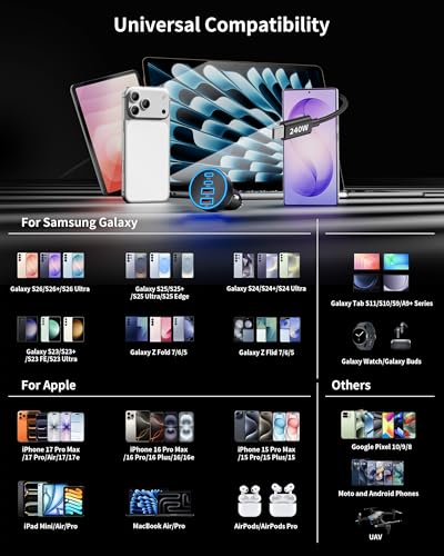 90W 4-Port USB C Super Fast Car Charger for iPhone 17 17e Air 16 15 Pro Max | Samsung S26 S25 S24 S23, Android, Type C Car Phone Charger Fast Charging Cigarette Lighter Adapter with 240W 3FT USB-C Cable