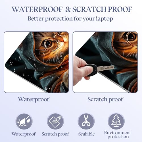 Universal Laptop Skin Sticker Decal,15.6 Inch Laptop Vinyl Cover for 13" 14" 15.6" Laptop,Scratch-Resistant Waterproof Protector Wrap,Reusable with Wrist Pads,Wizard Cat Spell Book - color: Wizard Cat Spell Book