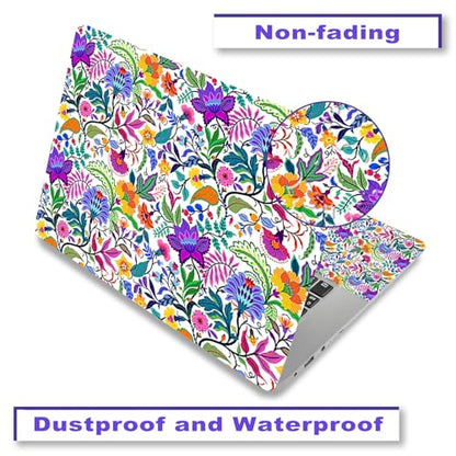 Laptop Decal Sticker Skin Cover, 11.6”12" 13" 13.3" 14" 15" 15.4" 15.6 inch Laptop Netbook Vinyl Skin Sticker Cover Art Notebook Protector (2 Wrist Pad Skins), Removable Reusable, Colorful Flowers - color: Colorful Flowers