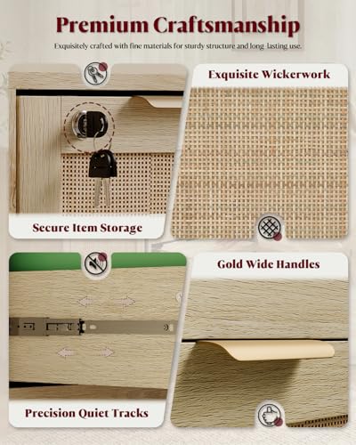 HOPUBUY 2 Drawer File Cabinet with Lock, Printer Stand Lateral | Home Office and School, Wood Rattan Filing Cabinet for Hanging Files/Letter/Legal/A4/F4 Size, Natural, 2Drawer, Set of 2 - color: Natural, size: Set2