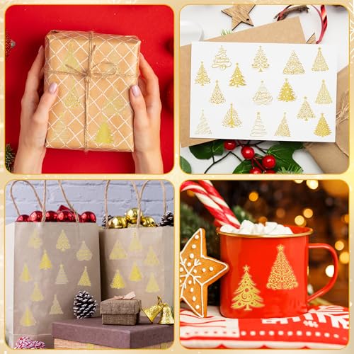 Foil Christmas Tree Stickers - 1000 Pcs Easy Peel Metallic Tree Waterproof Vinyl Reusable Laptop Self Adhesive Stickers Classroom Prizes Water Bottle Page Activity Pad Party Favors Skateboard - style: Gold Christmas Tree