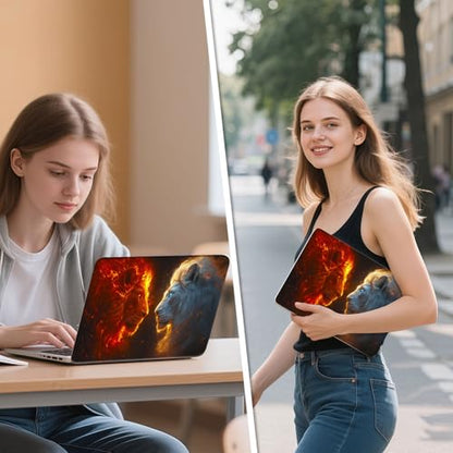 Universal Laptop Skin Sticker Decal, 12"-15.6" Aesthetic Vinyl Wrap, Fire and Ice Lions Face Off Waterproof Notebook Cover Art Protector for MacBook HP Dell Lenovo, Fits 13" 14" 15" 15.6" - color: Fire and Ice Lions Face Off