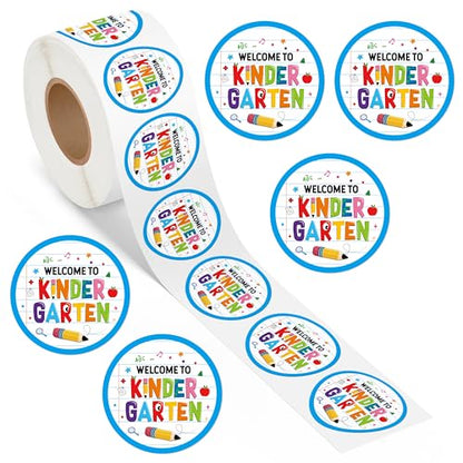 Haooryx Back to School Stickers - 500Pcs Welcome to Kindergarten Water Bottle Laptop Sticker Rolls Self Adhesive Preschool Student Teacher Supplies Page Activity Pad Goodie Bag Greeting Card Making - style: Welcome to Kindergarten