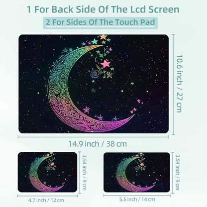 Universal Laptop Skin Decal, 3-Piece Vinyl Protector for 12 13 14 15.6" Notebook, Waterproof Anti-Scratch, Easy Trim & Bubble-Free Finish, Rainbow Moon with Stars - color: Rainbow Moon with Stars