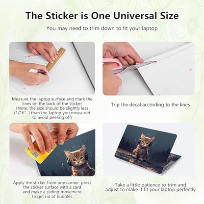 Laptop Skin Sticker Decal, Universal Reusable Vinyl Laptop Cover for 12" 13" 13.3" 14" 15" 15.4" 15.6" Notebook PC, Reusable Waterproof Scratch-Resistant with 2 Wrist Pads,Cat with Headphones - color: Cat with Headphones
