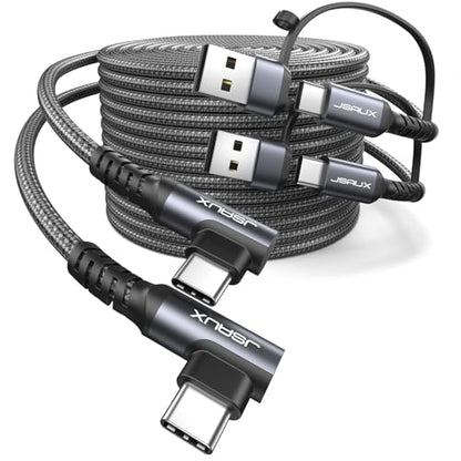 JSAUX 3-in-1 USB-C Cable 2-Pack 10FT, 100W Right-Angle Fast Charging, Grey | Right-Angle Braided Cables with USB-A Adapter, 2 x 10 ft, for iPhone 17/16/15, Galaxy S26/S25/S24, iPad, MacBook, Steam Deck - color: Grey, size: 10FT