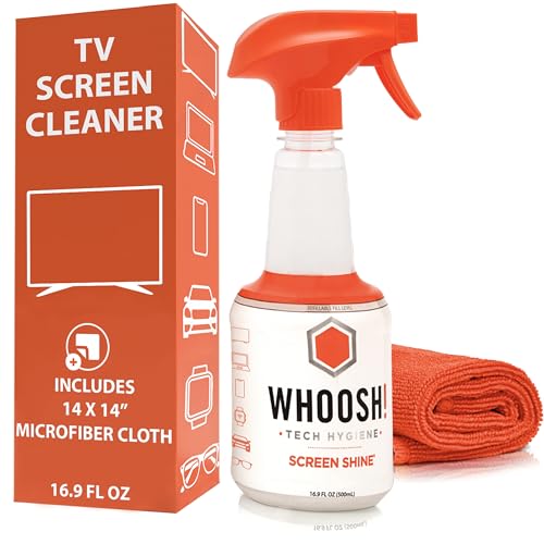 WHOOSH! Screen Shine Pro – Refillable TV Screen Cleaner & Cloth, 16.9 fl oz | Includes 14x14" Microfiber Cloth, For Flat Screens, OLED, LCD, Monitors, Streak Free Finish, Non Toxic & Odorless - size: 16.9 Fl Oz (Pack of 1)