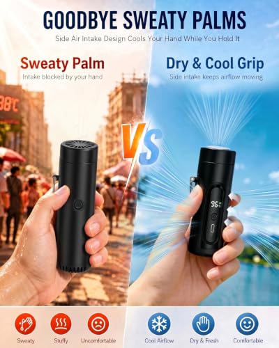 Mini Clip On Handheld Cooling Fan, 17000RPM 5 Speed Small Belt Fan with Ice Cooling Plate, Long Battery & LED Display, Portable Pocket Waist Fan for Travel Camping Hiking, Gifts for Men Women(Black) - color: Black