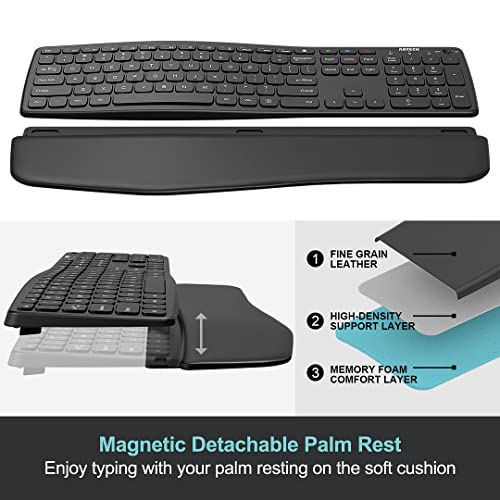 Arteck Bluetooth Keyboard Universal Wave Comfortable Keypad with Palm Rest Multi-Device Full Size Wireless Keyboard for Windows iOS iPad OS Android, Computer Desktop Laptop Surface Tablet Smartphone