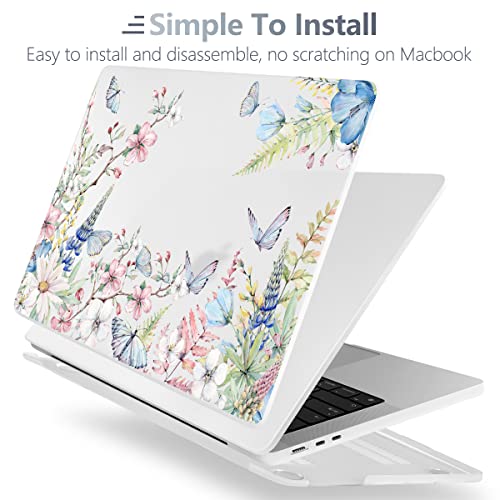 Batianda Case for New MacBook Air 13.6 inch 2026 M5 2025 M4 2024 2022 Release Model A3240 A3113 M3 A2681 M2, Designed Protective Hardshell Keyboard Cover and USB-C OTG Adapter, Butterfly and Flower - color: Butterfly and flower