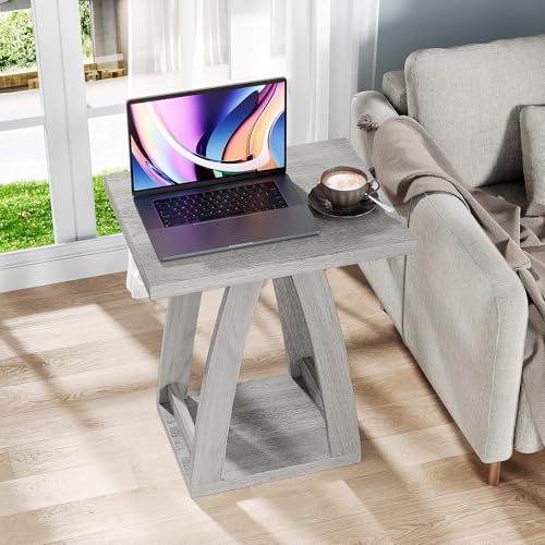 End Tables Living Room. Side Table Beside Sofa. Modern End Table for Living Room. Couch Side Table with Shelf. Grey Wood Side Tables - color: Grey