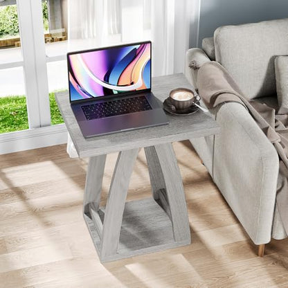 End Tables Living Room. Side Table Beside Sofa. Modern End Table for Living Room. Couch Side Table with Shelf. Grey Wood Side Tables - color: Grey