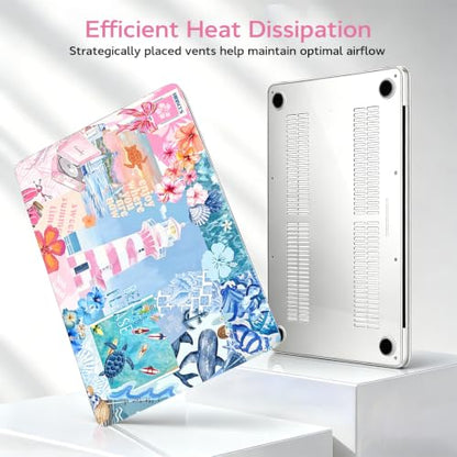 for MacBook Neo 13 inch Case 2026 Release A3404, Ocean Collage | Matte Hard Shell with Coastal-Inspired Collage, Scratch Resistant Protection, Precision Fit, and Lightweight Portability - color: Blue Pink Collage