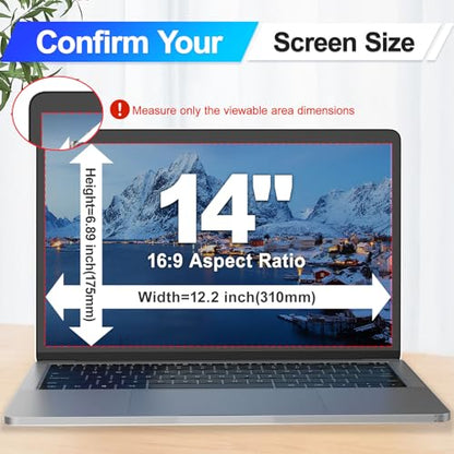 Magnetic Laptop Privacy Screen 14 Inch 16:9 Display, Removable Computer Screen Privacy Shield, Anti-Glare Blue Light Protector Compatible with Dell Hp Lenovo Acer Asus Samsung