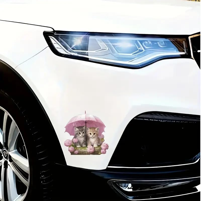 Cute Umbrella Kitten Cat Flower PVC Vinyl Car Decals Stickers Waterproof Self-Adhesive Decals for Cars, Laptops, Trucks, Motorcycles Wall Window Luggage Scratch Cover Door Decor Sticker