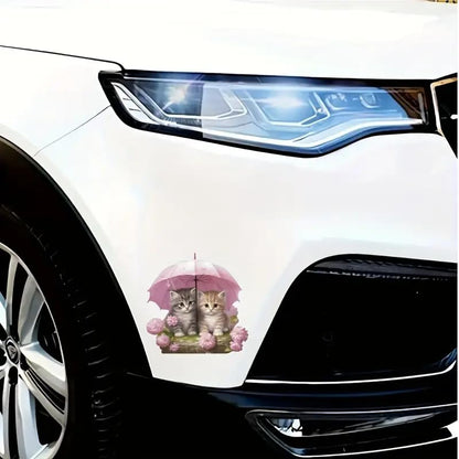 Cute Umbrella Kitten Cat Flower PVC Vinyl Car Decals Stickers Waterproof Self-Adhesive Decals for Cars, Laptops, Trucks, Motorcycles Wall Window Luggage Scratch Cover Door Decor Sticker